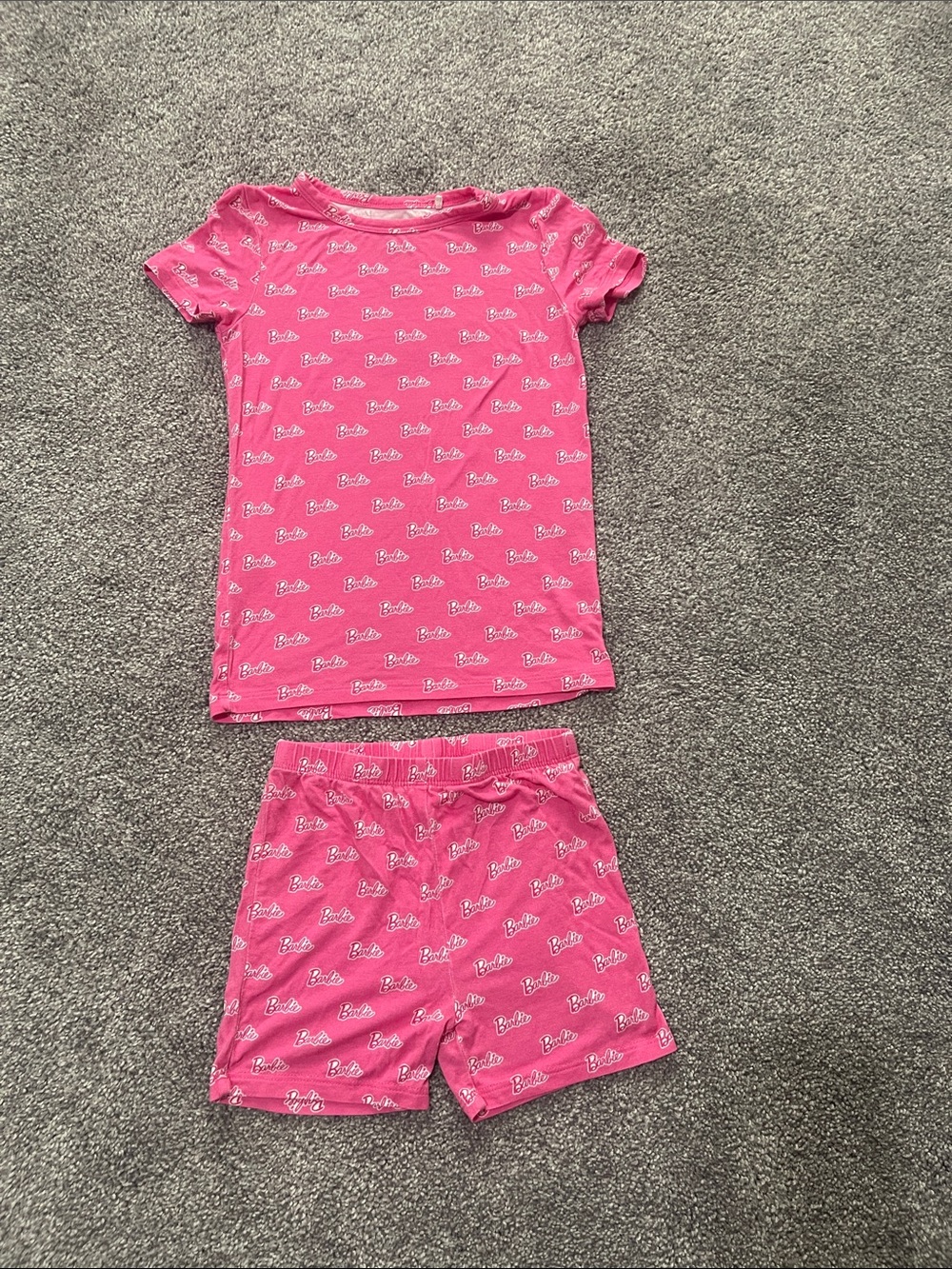 Posh Peanut Bright Pink Short Sleeve Pajama Set with White Script